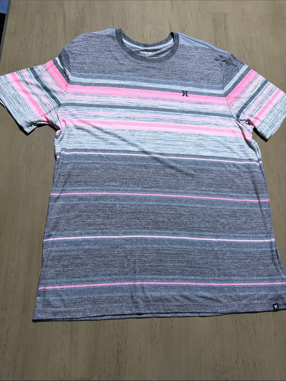 Hurley Men’s Heather Gray Tee with Pink Stripe Detail